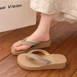 2026 Sparkling Rhinestone Simple High-Heeled Sandals for Summer, Mid-Heel Flip-Flops for Women, Non-Slip and Wear-Resistant, Fairy Style - Image 3
