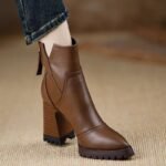 British Retro High-Heeled Back Zipper Short Boots for Women 2025 Autumn and Winter New Soft Leather Simple Thick Heel Fashion Boots - Image 7