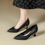3cm Soft Leather Soft-Soled High-Heeled Shoes for Women, Thin Heels, Spring Off-White, Comfortable Pointed Toe, 5cm Medium-Heeled Office Shoes - Image 2