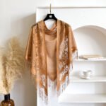 New Velvet Triangle Scarf, Lace Shawl, Hollow Tassel, Solid Color, Breathable, Fashionable, High-End Foreign Trade