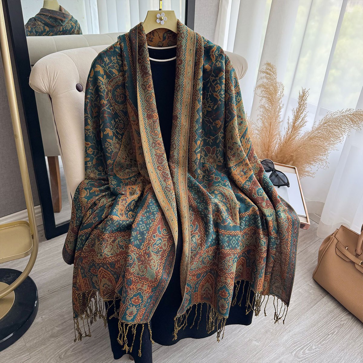 O1CN01OBTaTT27qtlz0IFav_!!3434267849-0-cib Classic Ethnic Style Popular Cashew Nutty Printed Whiskers Tassel Long Scarf Women's National Style Imitation Cashmere Scarf Elegant Shawl - Image 1