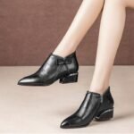 Women's Short Boots Spring New Style Pointed Toe Chunky Heel Side Zipper Boots Women's Bow Short Chelsea Boots Wholesale - Image 5