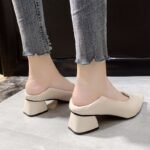 Comfortable soft leather work shoes, professional women's shoes, two-way wear, mid-heel pointed toe versatile single shoes, beige high heels, women's chunky heels - Image 8