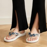 New Summer Women's Round-Toe Non-Slip Light Luxury Sea Blue Rhinestone Flip-Flops Beach Vacation Style Thong Sandals