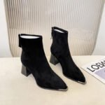 Trendy chunky heeled fleece-lined ankle boots for women, new autumn/winter 2026 style, pointed toe, high heel, slim fit, height-increasing fashion boots - Image 2