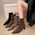 Autumn and Winter New Style Martin Boots with Chunky Low Heels, Pointed Toe, Slim Fit, Leopard Print, Fashionable Versatile Trendy Sexy Short Boots - Image 7