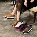 Wholesale British wind spring and autumn baby thick bottom muffin square head slope heel waterproof platform striped lace-up lightweight women's shoes - Image 10