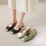 New Chinese Style French Thick Heel Toe Slippers for Women 2024 Summer New Pearl Decorated Square Toe Mule Shoes for Outer Wear - Image 5