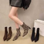 Autumn and Winter New Style Martin Boots with Chunky Low Heels, Pointed Toe, Slim Fit, Leopard Print, Fashionable Versatile Trendy Sexy Short Boots - Image 5