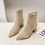 Trendy chunky heeled fleece-lined ankle boots for women, new autumn/winter 2026 style, pointed toe, high heel, slim fit, height-increasing fashion boots - Image 5