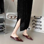 2026 New Style Pointed-Toe Flat Slippers for Women, Outdoor Wear, Metal Buckle, Closed-Toe Half Slippers, Fashionable and Elegant Chanel-Style Slippers - Image 6