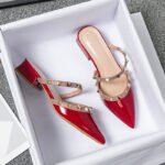 Warren's Summer Mid-heel Pointed Half Slippers for Women Lazy Men Baotou Wear Rivet Patent Leather Cool Tide Size 41-43 - Image 3