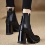 British Retro High-Heeled Back Zipper Short Boots for Women 2025 Autumn and Winter New Soft Leather Simple Thick Heel Fashion Boots - Image 6