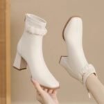High-Heeled Short Boots for Women 2026 Autumn and Winter New Style Thick-Heeled Square-Toe High-Heeled Boots Slim Boots Martin Boots Women's Shoes Cross-Border - Image 5