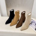 Trendy chunky heeled fleece-lined ankle boots for women, new autumn/winter 2026 style, pointed toe, high heel, slim fit, height-increasing fashion boots - Image 11