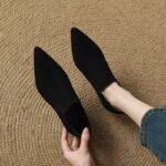 Pointed Toe Deep Mouth Flats for Women 2025 Autumn and Winter Frosted Soft Leather Ankle Boots High Heel Loafers Stiletto Heel Nude Boots Versatile Black - Image 6