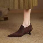 Pointed Toe Deep Mouth Flats for Women 2025 Autumn and Winter Frosted Soft Leather Ankle Boots High Heel Loafers Stiletto Heel Nude Boots Versatile Black