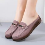 Half Slippers Women's Wedge Shallow Mouth Slip-on Spring and Summer Hollow Breathable Home Office Lightweight Ox-tendon Sole Middle-aged Slippers