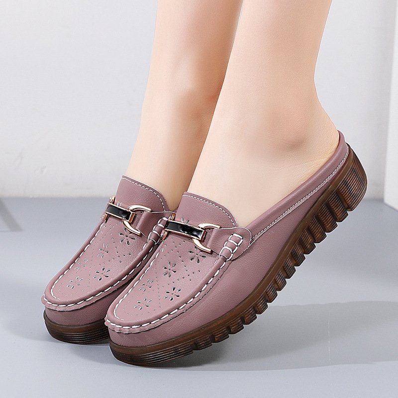 O1CN01VY3XK01F9rC5DdZ3Z_!!2216674800445-0-cib Half Slippers Women's Wedge Shallow Mouth Slip-on Spring and Summer Hollow Breathable Home Office Lightweight Ox-tendon Sole Middle-aged Slippers - Image 1