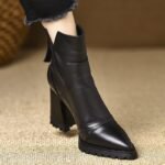 British Retro High-Heeled Back Zipper Short Boots for Women 2025 Autumn and Winter New Soft Leather Simple Thick Heel Fashion Boots - Image 2
