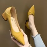 Comfortable soft leather work shoes, professional women's shoes, two-way wear, mid-heel pointed toe versatile single shoes, beige high heels, women's chunky heels