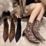 Autumn and Winter New Style Martin Boots with Chunky Low Heels, Pointed Toe, Slim Fit, Leopard Print, Fashionable Versatile Trendy Sexy Short Boots - Image 3