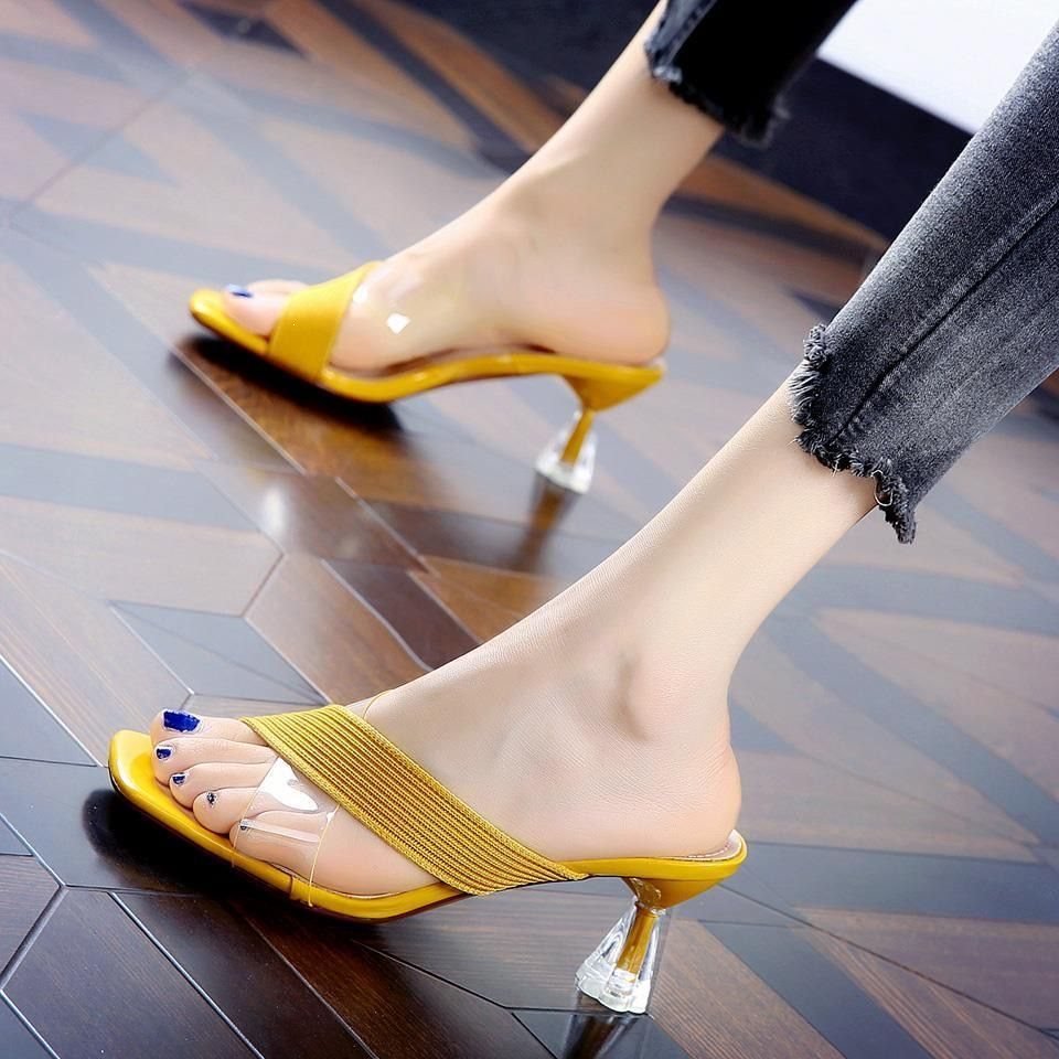 O1CN01XvZ41O1gKO7iRixd0_!!2222547384123-0-cib Sexy Transparent Color-Blocked Slip-On Sandals with Knitted Thin Heels for Commuting, 2026 Summer New Open-Toe High Heels - Image 1