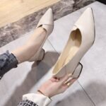 Comfortable soft leather work shoes, professional women's shoes, two-way wear, mid-heel pointed toe versatile single shoes, beige high heels, women's chunky heels - Image 2