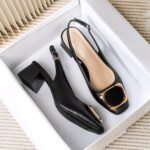 Women's summer sandals with thick heels, 2026 new model, soft leather, open-back high-heeled shoes for mothers, large size, French square-toed shoes - Image 3