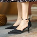 2024 New Style French Style High Heels Pointed Toe Stiletto Heels Lady Style with Skirt Chain Hollow Toe Sandals for Women - Image 4