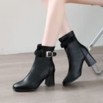 High-Heeled Short Boots for Women 2026 Autumn and Winter New Style Thick-Heeled Square-Toe High-Heeled Boots Slim Boots Martin Boots Women's Shoes Cross-Border - Image 6