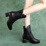 Foreign Trade Short Boots for Women, 2025 Winter New Style, Fleece-Lined, Warm Mid-Calf Boots, Chunky Heel, Versatile, Soft Sole, Pointed Toe Women's Boots - Image 2
