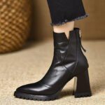 British Retro High-Heeled Back Zipper Short Boots for Women 2025 Autumn and Winter New Soft Leather Simple Thick Heel Fashion Boots - Image 4