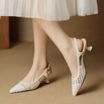 Genuine soft leather French pointed-toe hollow woven high-heeled shoes, new summer model, breathable, shallow cut, elegant and stylish, backless sandals for women - Image 2