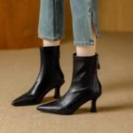 Women's Pointed-Toe High-Heeled Ankle Boots, 2026 Autumn/Winter New Style, French Retro, Versatile, Comfortable, Soft Leather, Elastic Slim Fit Boots - Image 5