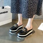Wedge Half-Slip Toe Casual Shoes Thick-Soled Platform Heels Fashionable Women's Shoes Simple Fashionable Popular Spring and Summer New Slippers