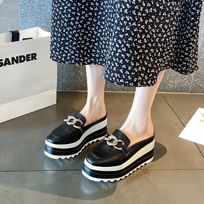 O1CN01d28cwV1DSyeZ95BBt_!!2212132060216-0-cib Wedge Half-Slip Toe Casual Shoes Thick-Soled Platform Heels Fashionable Women's Shoes Simple Fashionable Popular Spring and Summer New Slippers - Image 1
