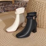 High-Heeled Short Boots for Women 2026 Autumn and Winter New Style Thick-Heeled Square-Toe High-Heeled Boots Slim Boots Martin Boots Women's Shoes Cross-Border - Image 4