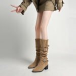 Fashion Metal Chain Fur Collar High Tube Knight Boots Thick High Heel Boots Stitched Foreign Trade Boots 33-52 Large Size Boots - Image 4