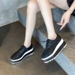 Foreign Trade British Style Spring and Autumn Baby-Style Thick-Soled Star-Patterned Platform Square-Toe Wedge Waterproof Striped Lace-Up Women's Shoes - Image 2