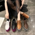 Wholesale British wind spring and autumn baby thick bottom muffin square head slope heel waterproof platform striped lace-up lightweight women's shoes - Image 5