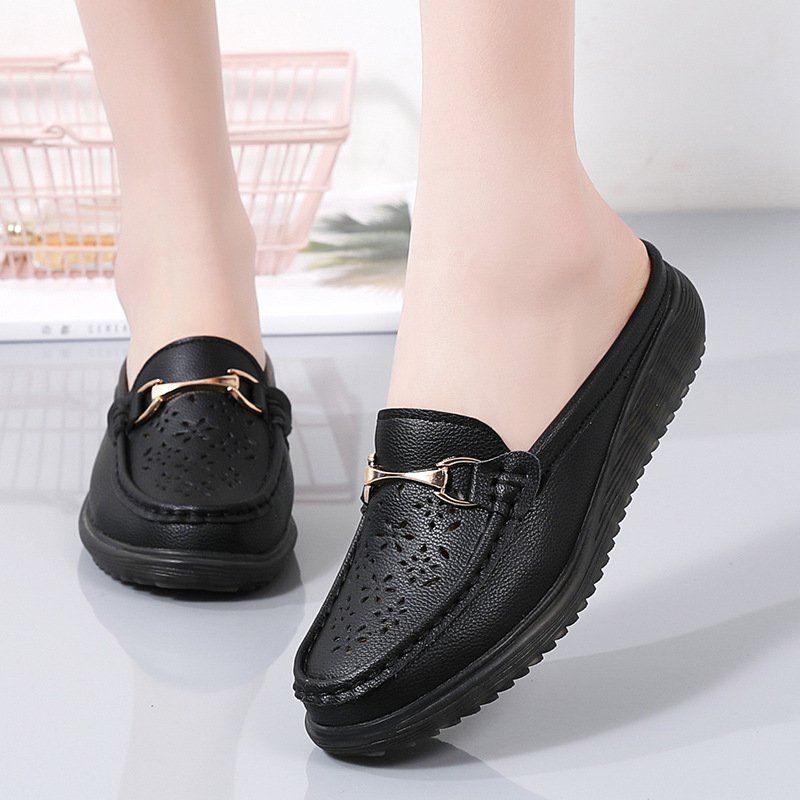 O1CN01eqmWkO2GpMy5AtsHQ_!!1670189064-0-cib Spring and Summer Hollow Flat Bottom Baotou Slippers Comfortable plus size Moms Shoes Slip-on Loafers Women's Shoes - Image 1