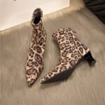 Autumn and Winter New Style Martin Boots with Chunky Low Heels, Pointed Toe, Slim Fit, Leopard Print, Fashionable Versatile Trendy Sexy Short Boots - Image 9