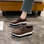 Wholesale British wind spring and autumn baby thick bottom muffin square head slope heel waterproof platform striped lace-up lightweight women's shoes - Image 2