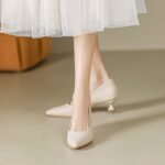 3cm Soft Leather Soft-Soled High-Heeled Shoes for Women, Thin Heels, Spring Off-White, Comfortable Pointed Toe, 5cm Medium-Heeled Office Shoes - Image 5