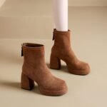 Plush Autumn and Winter Waterproof Platform 2025 Small High-Heeled Short Boots for Women Thick-Soled Slim Boots to Increase Height New French Boots - Image 2