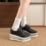 2026 Spring New Style Platform Thick-Soled Lace-Up Snake-Print Loafers for Women, Casual Wedge Platform Square-Toe Low-Top Shoes - Image 2