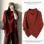 2025 New Style Shawl for Women, Spring & Fall Fashion, Versatile Diagonal Buckle, Loose, High-End Cape, Decorative Scarf and Cape - Image 6