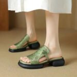 New Chinese-style embroidered fashion trendy thick-soled sandals for women, 2024 summer new model with chunky heel and single strap