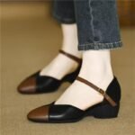 Women's Soft Leather Wedge Sandals with Hollow Design, 2026 New Spring/Summer Color-Blocking Mid-Heel Versatile Roman Shoes - Image 2